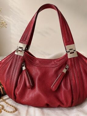B Makowsky Red Pebbled Leather Slouch Hobo Shoulder Bag Y2K Mob Wife Quiet Lux